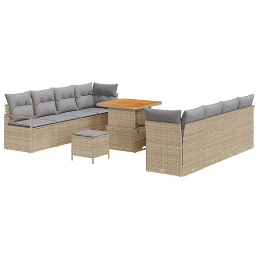 vidaXL Σετ Καναπέ Κήπου με μαξιλάρι 11 pcs Μπεζ συνθετικό ρατάν