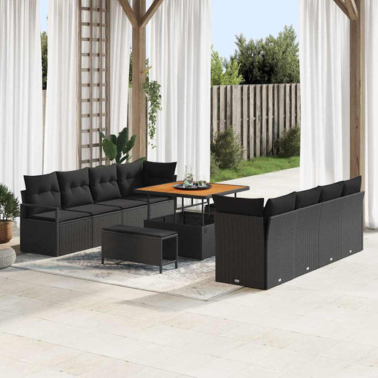 vidaXL Σετ Καναπέ Κήπου με μαξιλάρι 11 pcs Μαύρο συνθετικό ρατάν