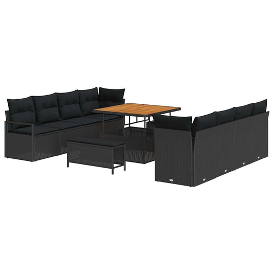 vidaXL Σετ Καναπέ Κήπου με μαξιλάρι 11 pcs Μαύρο συνθετικό ρατάν