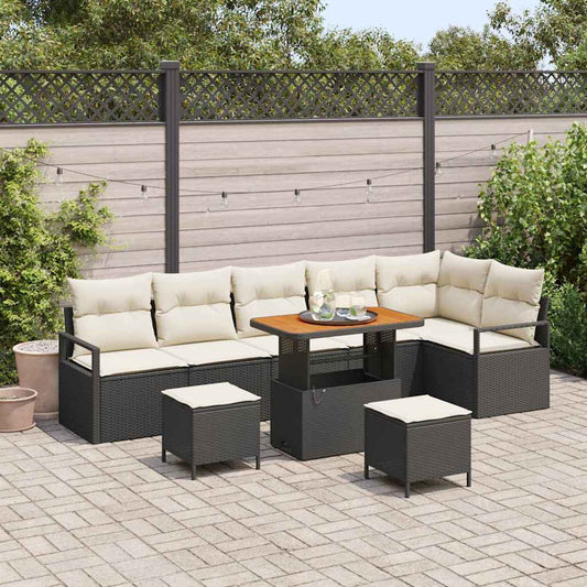 vidaXL 9 Piece Garden Sofa Set with Cushions Black Poly Rattan Acacia