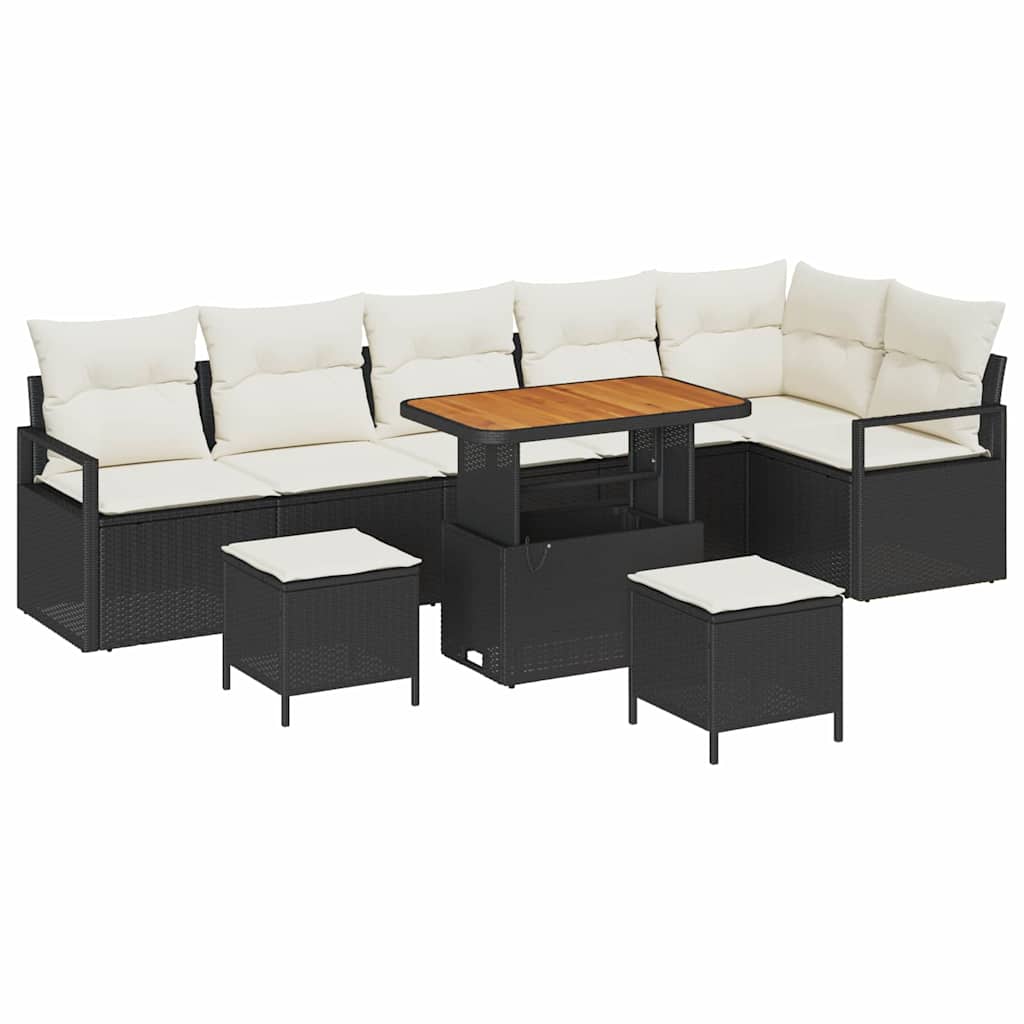 vidaXL 9 Piece Garden Sofa Set with Cushions Black Poly Rattan Acacia