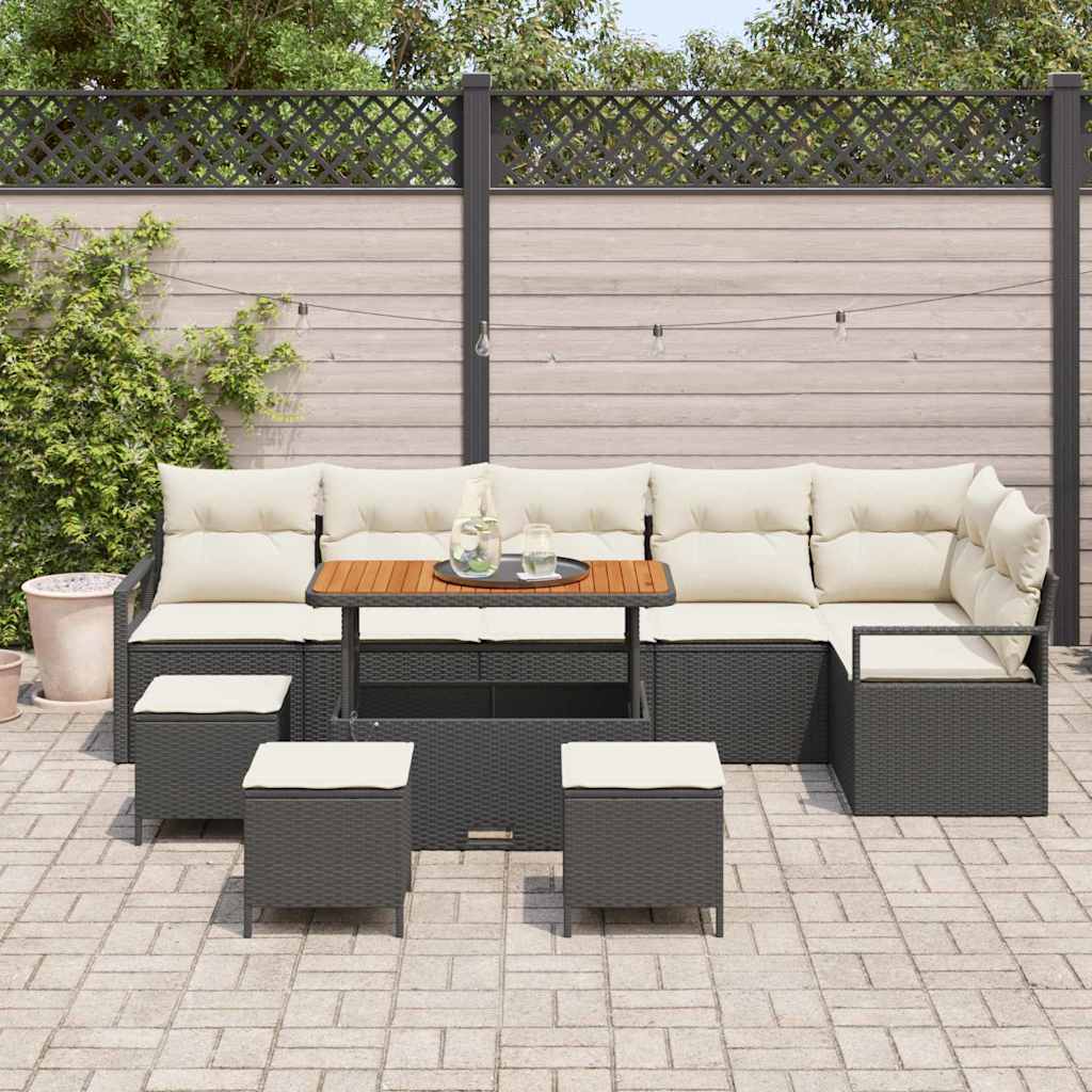 vidaXL Σετ Καναπέ Κήπου με μαξιλάρι 10 pcs Μαύρο Πολυ ράταν