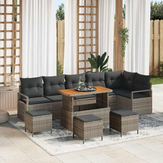 vidaXL Σετ Καναπέ Κήπου με μαξιλάρι 10 pcs Γκρι Πολυ ράταν