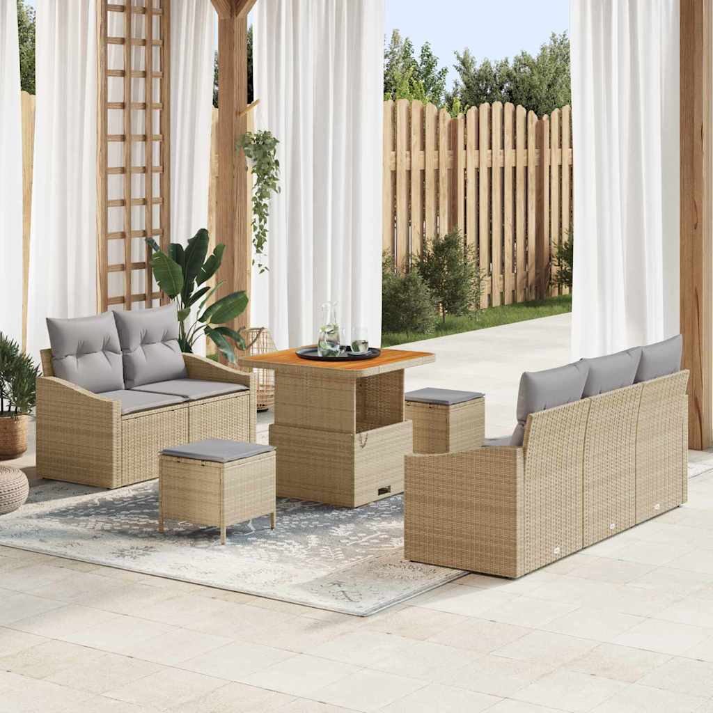 vidaXL Σετ Καναπέ Κήπου με μαξιλάρι 8 pcs Μπεζ συνθετικό ρατάν