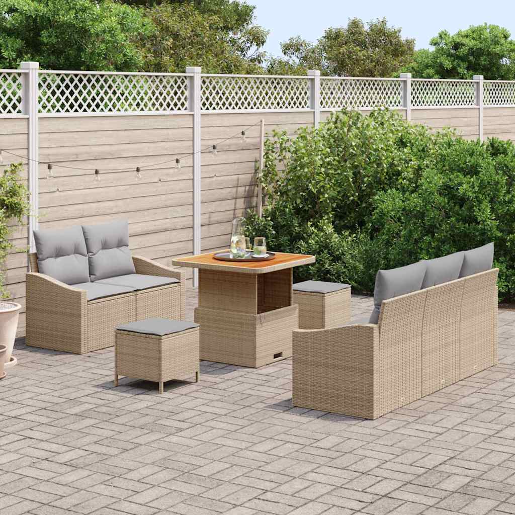 vidaXL Σετ Καναπέ Κήπου με μαξιλάρι 8 pcs Μπεζ συνθετικό ρατάν