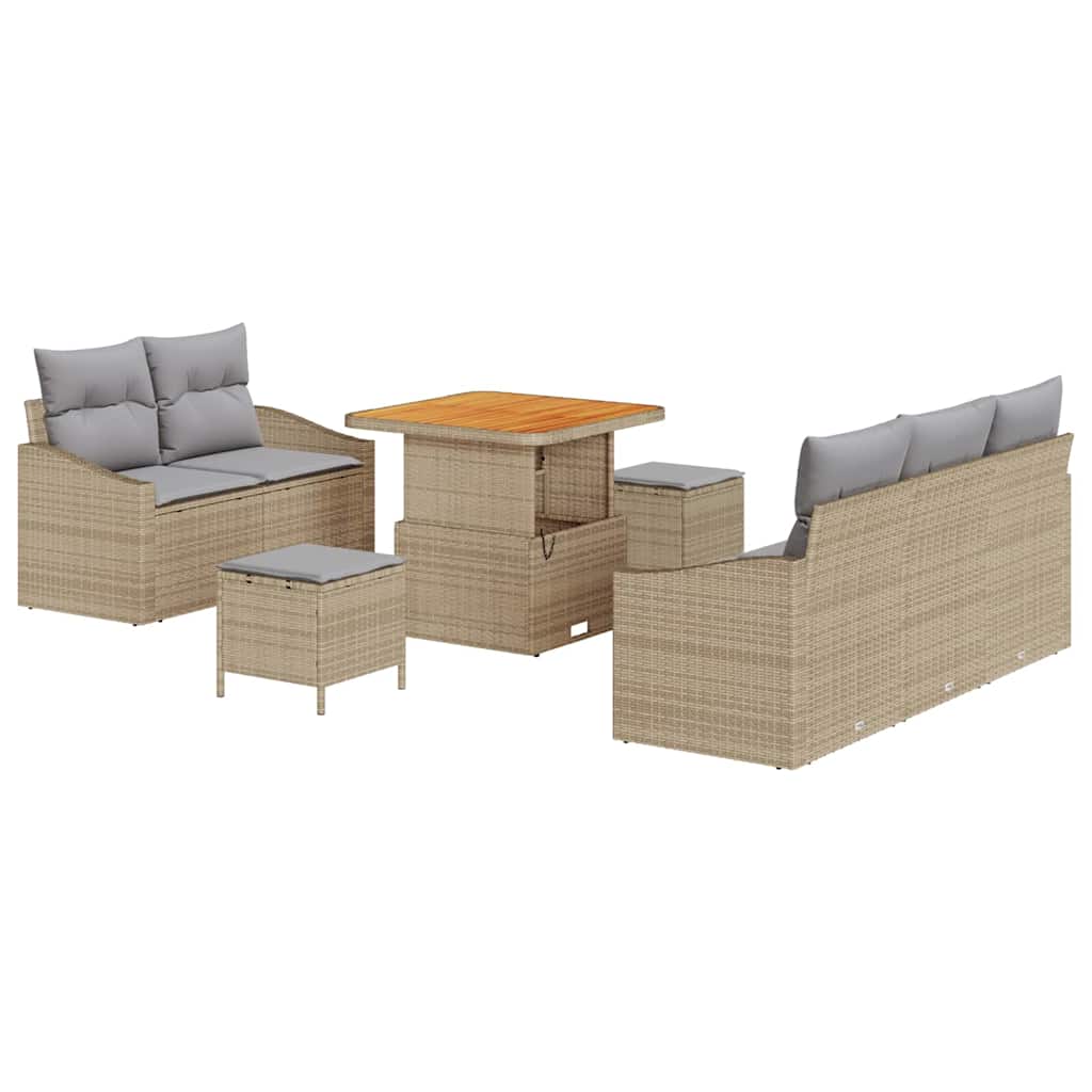 vidaXL Σετ Καναπέ Κήπου με μαξιλάρι 8 pcs Μπεζ συνθετικό ρατάν