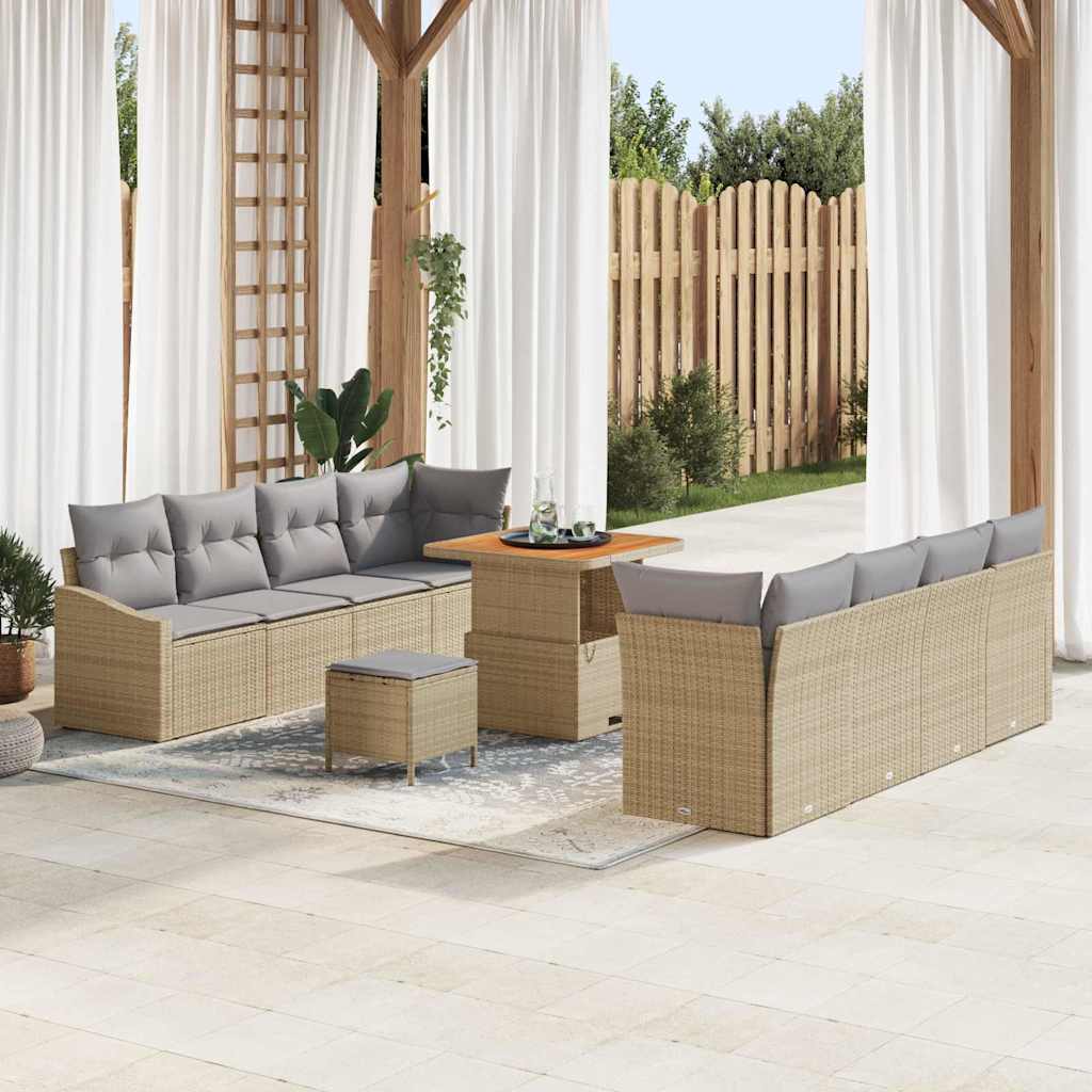 vidaXL Σετ Καναπέ Κήπου με μαξιλάρι 11 pcs Μπεζ συνθετικό ρατάν