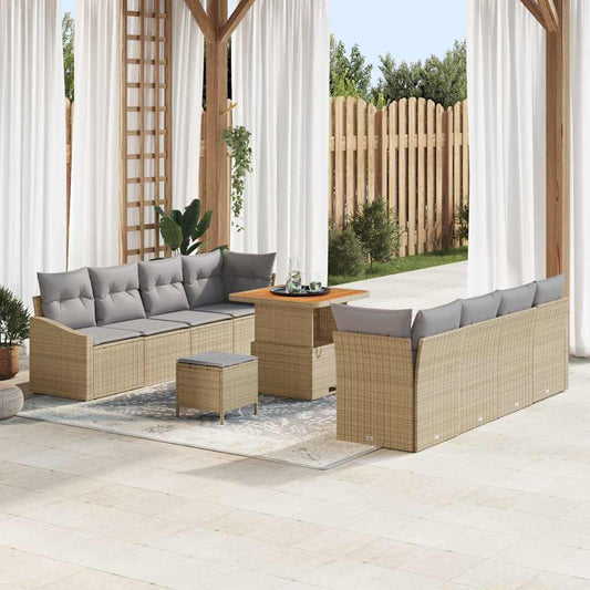vidaXL Σετ Καναπέ Κήπου με μαξιλάρι 11 pcs Μπεζ συνθετικό ρατάν