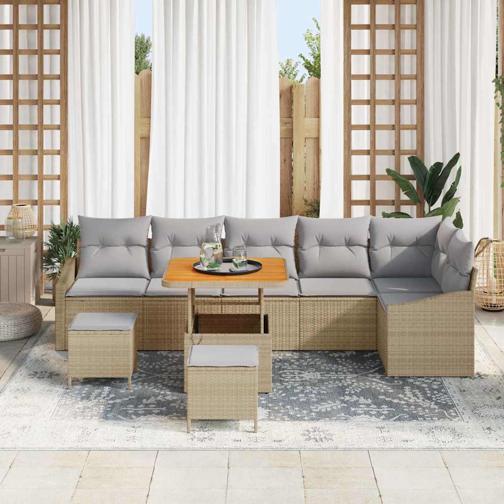 vidaXL Σετ Καναπέ Κήπου με μαξιλάρι 9 pcs Μπεζ συνθετικό ρατάν