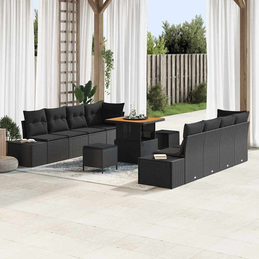 vidaXL Σετ Καναπέ Κήπου με μαξιλάρι 11 pcs Μαύρο συνθετικό ρατάν