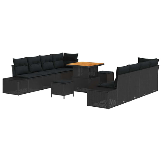vidaXL Σετ Καναπέ Κήπου με μαξιλάρι 11 pcs Μαύρο συνθετικό ρατάν