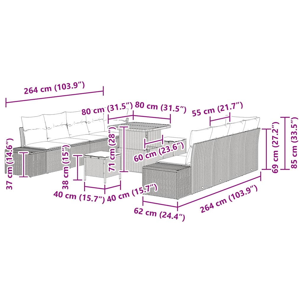 vidaXL Αρθρωτός Καναπές Εξωτερικού Χώρου Σετ 4 Μαύρο
