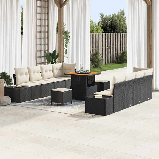 vidaXL Σετ Καναπέ Κήπου με μαξιλάρι 11 pcs Μαύρο Πολυ ράταν