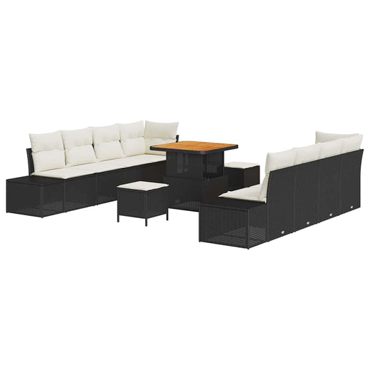 vidaXL Σετ Καναπέ Κήπου με μαξιλάρι 11 pcs Μαύρο Πολυ ράταν