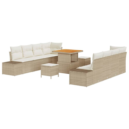 vidaXL Σετ Καναπέ Κήπου με μαξιλάρι 11 pcs Μπεζ συνθετικό ρατάν