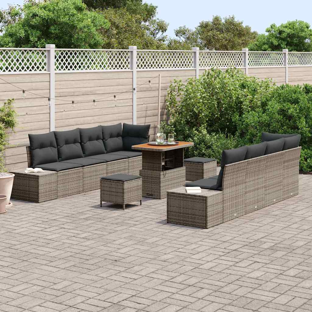 vidaXL 11 Piece Garden Sofa Set with Cushions Γκρι Πολυ Ρατάν Ακακία