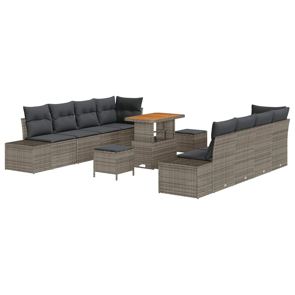 vidaXL 11 Piece Garden Sofa Set with Cushions Γκρι Πολυ Ρατάν Ακακία