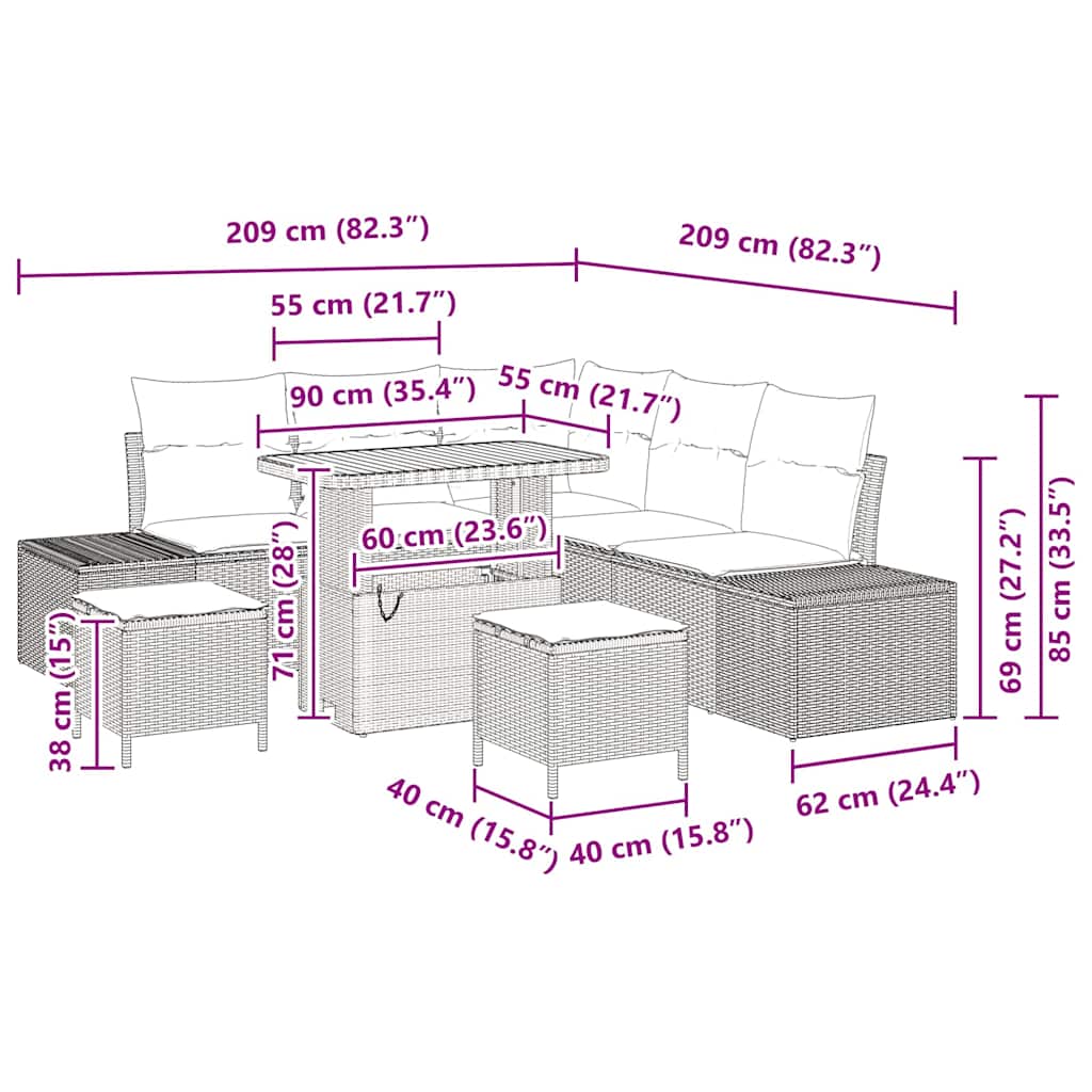 8-τεμαχιο Σετ Κήπου με Μαξιλάρια Γκρι Πολυ Ράταν