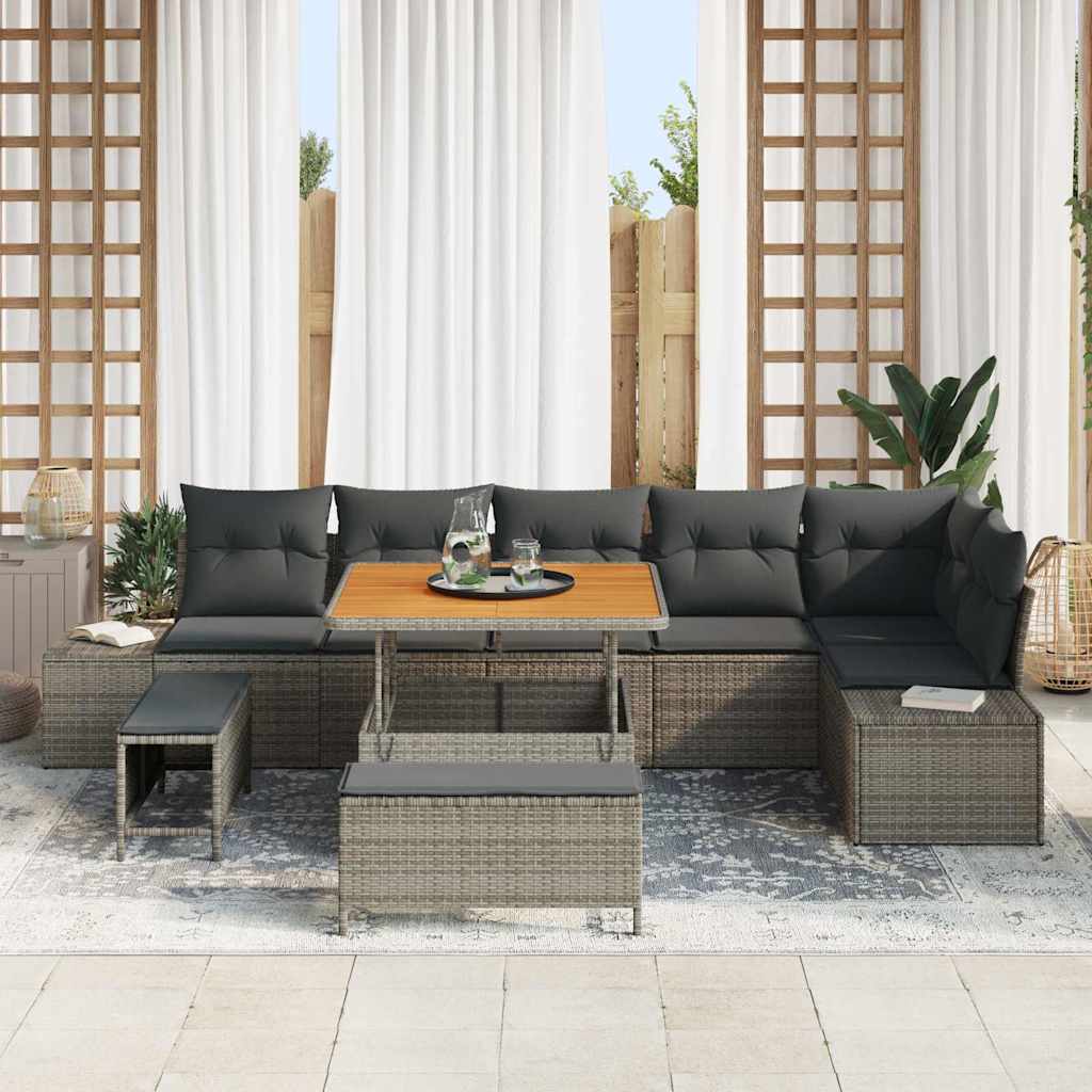 vidaXL Σετ Καναπέ Κήπου με μαξιλάρι 9 pcs Γκρι Πολυ ράταν