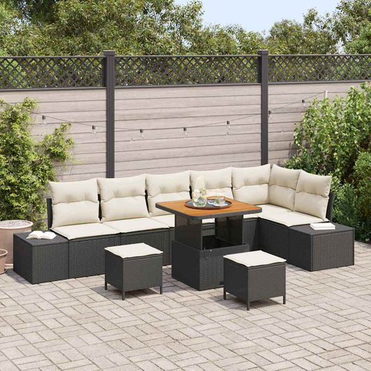 vidaXL Σετ Καναπέ Κήπου 9 Τεμαχίων με Μαξιλάρια Μαύρο Πολυ Ρατάν Ακακία, vidaXL Καναπές Κήπου 2 Θέσεων με Μαξιλάρια Μαύρο Πολυ Ρατάν, vidaXL Σετ Εξωτερικής Τραπεζαρίας 3 Τεμαχίων με Μαξιλάρια Μαύρο Πολυ Ρατάν Ακακία