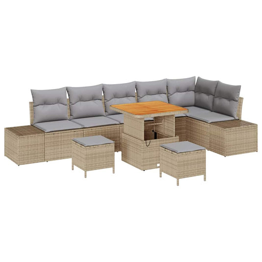 vidaXL Σετ Καναπέ Κήπου με μαξιλάρι 9 pcs Μπεζ συνθετικό ρατάν