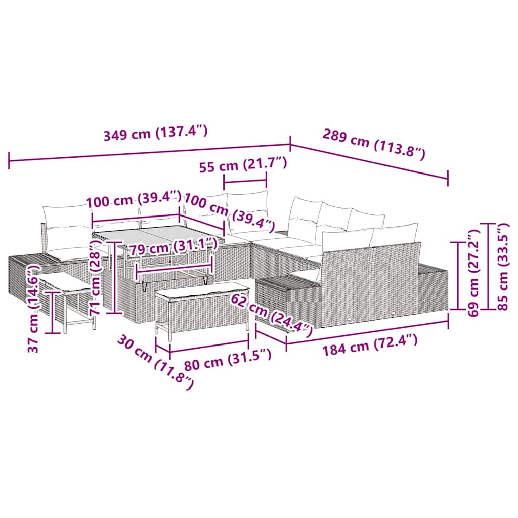 Σετ Καναπέ Κήπου vidaXL 13 κομματιών με Μαξιλάρια Μπεζ Ρατάν Ακακίας