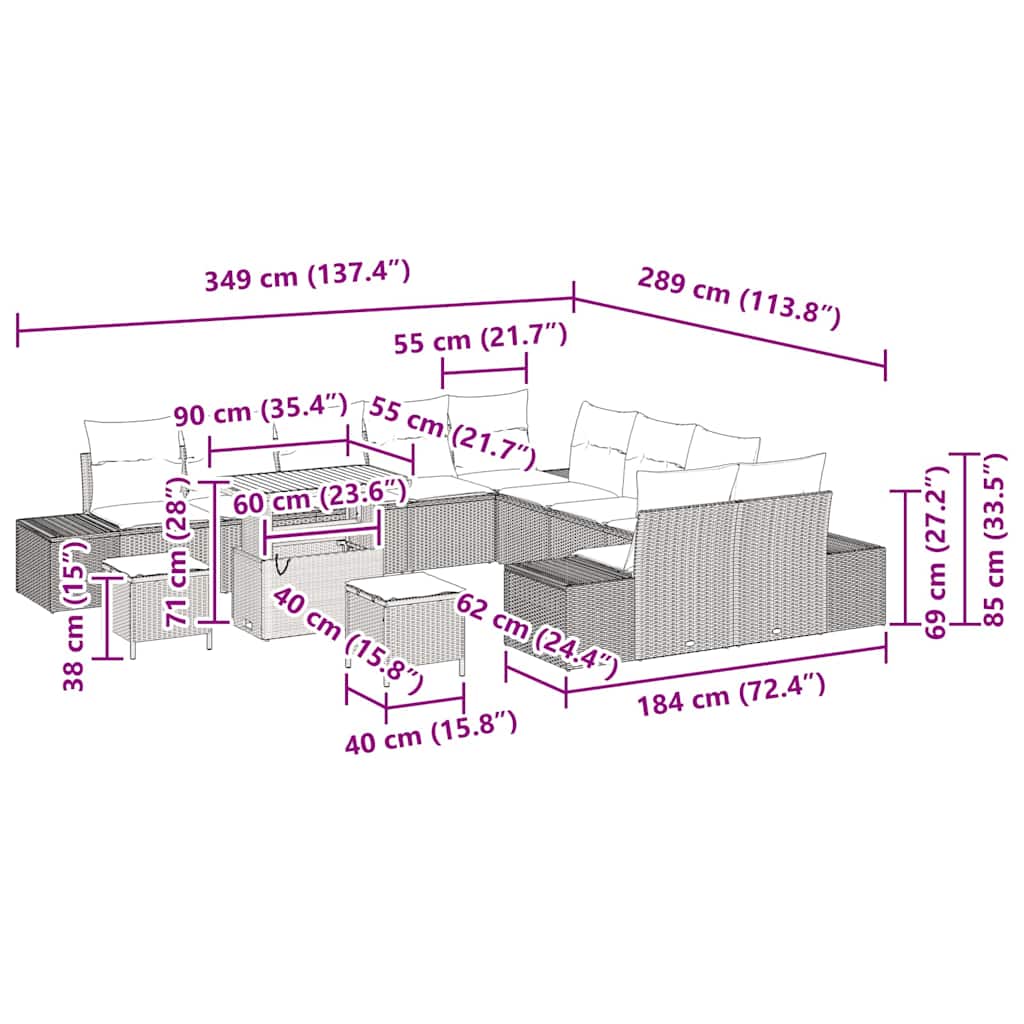 Σετ Σαλονιού Κήπου 13 κομματιών με μαξιλάρια από τη vidaXL Γκρι Πολυ Ρατάν, Εξωτερικός Καναπές 2 Θέσεων με Μαξιλάρια Γκρι Πολυ Ρατάν από τη vidaXL, Σετ Εξωτερικού Καθίσματος 3 κομματιών με Μαξιλάρια Γκρι Πολυ Ρατάν από τη vidaXL