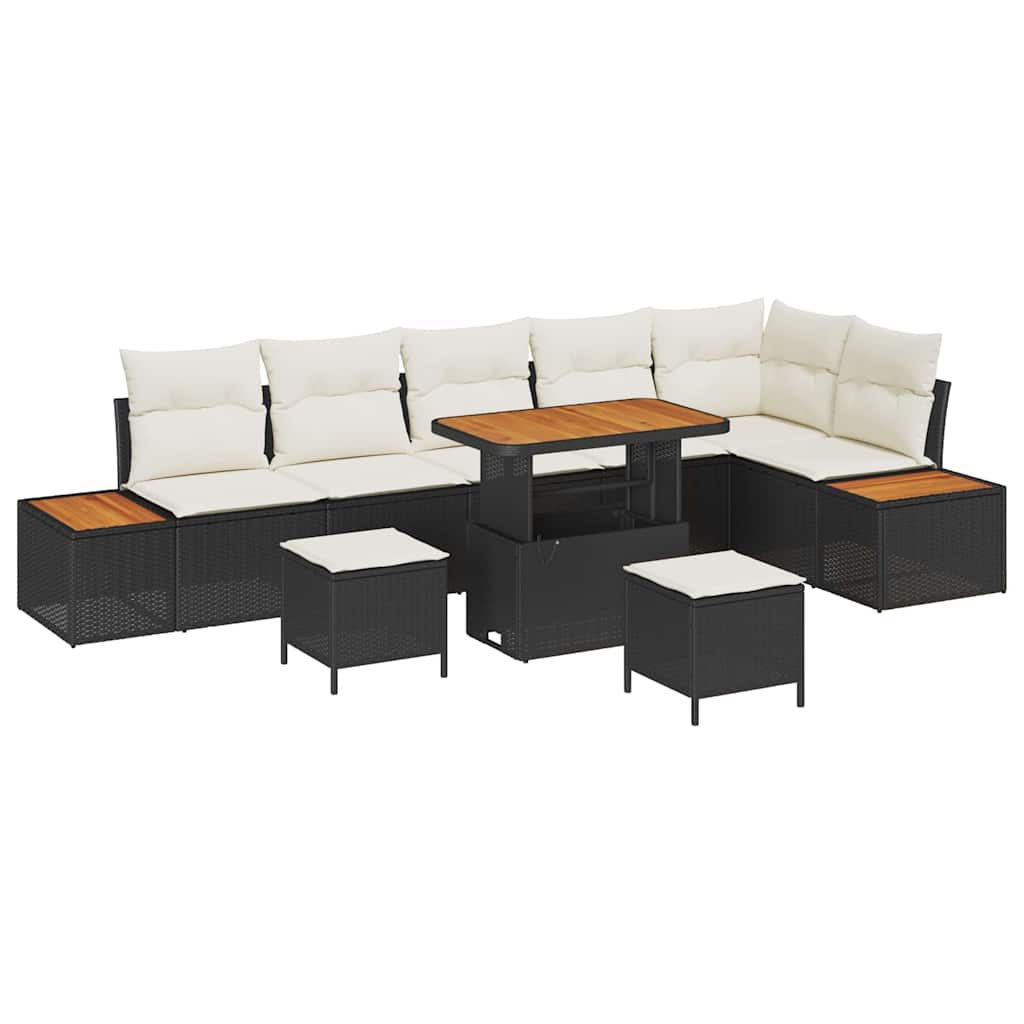 vidaXL 9 Θέσεων Σετ Καναπέ Κήπου με Μαξιλάρια Μαύρο Πολυ Ρατάν Ακακία