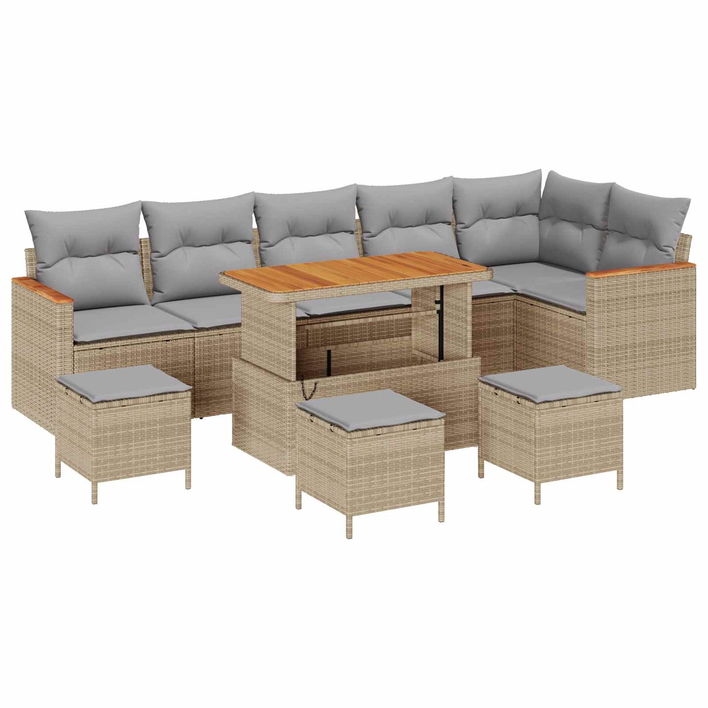 Σετ 10 Τεμαχίων Καναπέ Κήπου Με Μαξιλάρια Μπεζ Πολυ Ρατάν Ακακία