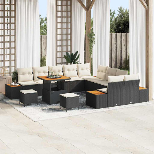 vidaXL Σετ Καναπέ Κήπου με μαξιλάρι 13 pcs Μαύρο Πολυ ράταν