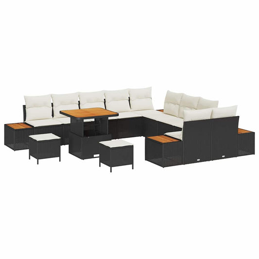 vidaXL Σετ Καναπέ Κήπου με μαξιλάρι 13 pcs Μαύρο Πολυ ράταν