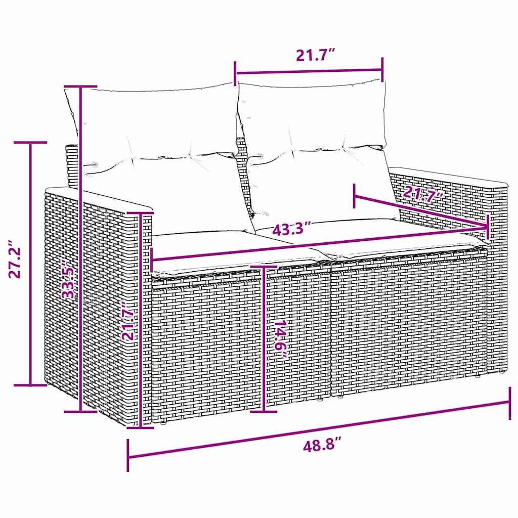 Σετ Κήπου 8 Τεμαχίων με Μαξιλάρια Μαύρο Πολυ Ρατάν Ακακία