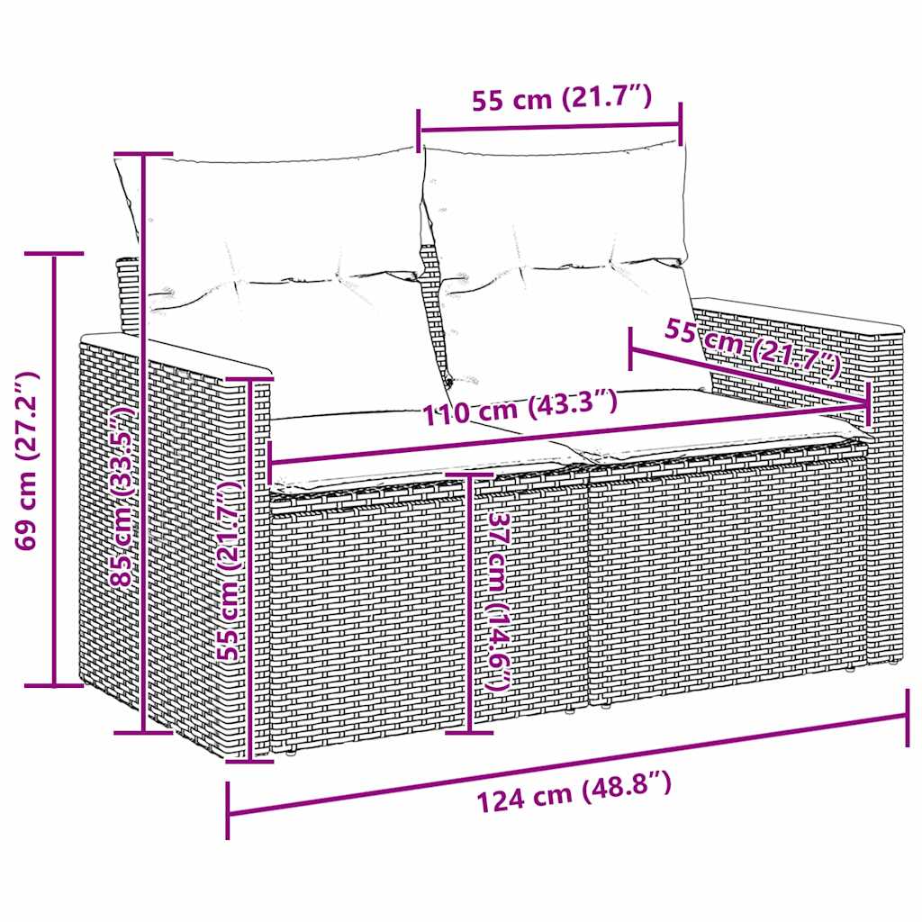 Σετ Καναπέ Κήπου 9 Τεμαχίων με Μαξιλάρια Μπεζ Πολυ Ρατάν