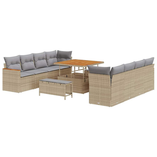 vidaXL Σετ Καναπέ Κήπου με μαξιλάρι 11 pcs Μπεζ Πολυ ράταν