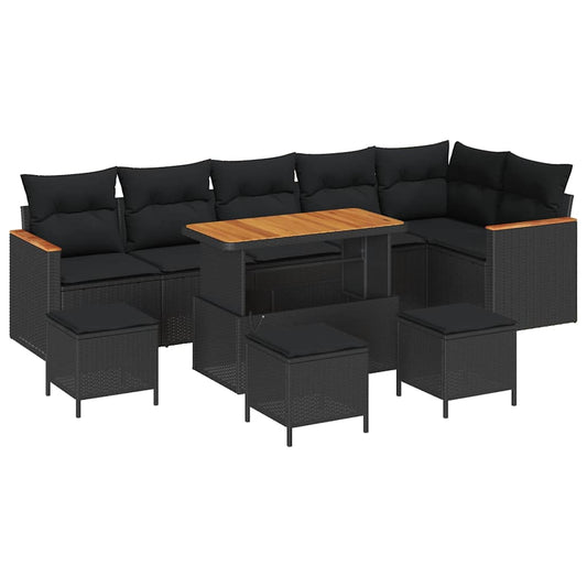 vidaXL Σετ Καναπέ Κήπου με μαξιλάρι 10 pcs Μαύρο Πολυ ράταν