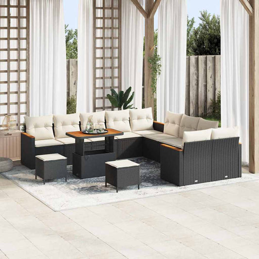 vidaXL Σετ Καναπέ Κήπου με μαξιλάρι 13 pcs Μαύρο Πολυ ράταν