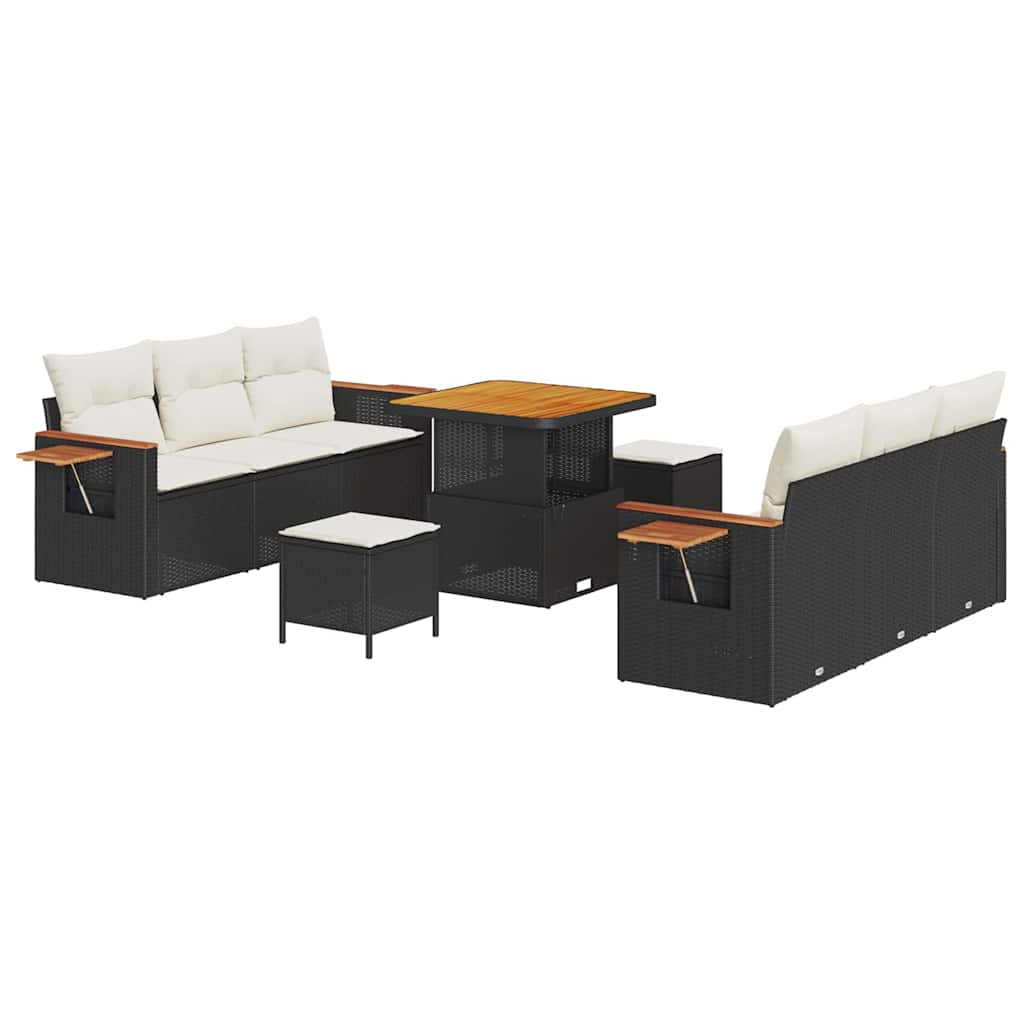 vidaXL Σετ 9 Τηλεοράσης Καθιστικού Κήπου με Μαξιλάρια Μαύρο Πολυ Ρατάν Ακacia