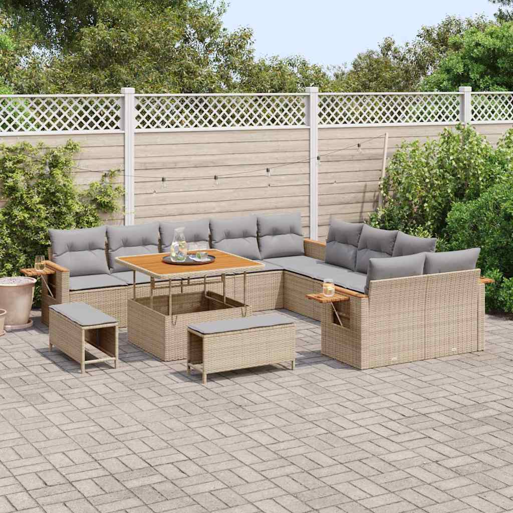 vidaXL Σετ Καναπέ Κήπου με μαξιλάρι 13 pcs Μπέζ και Ανοιχτό Γκρι