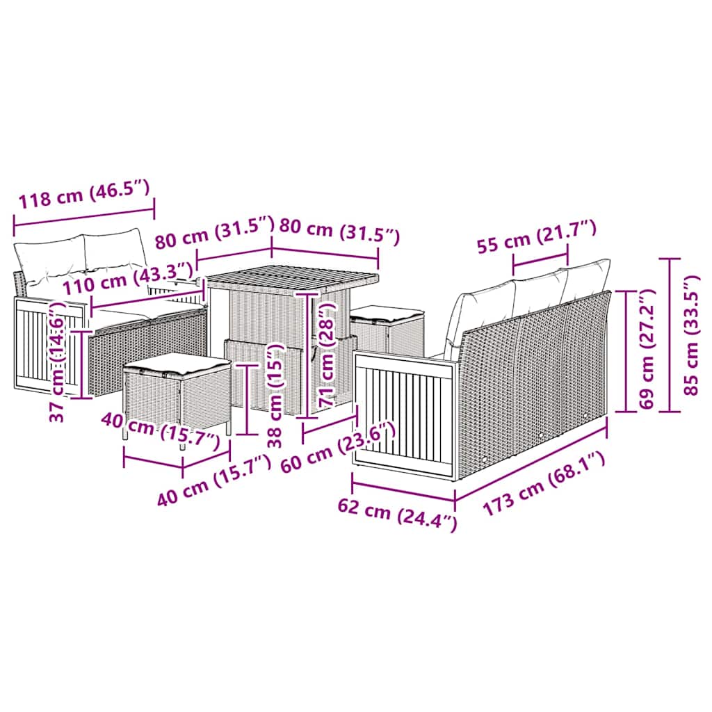 vidaXL Σετ Καναπέ Κήπου με μαξιλάρι 8 pcs Γκρι
