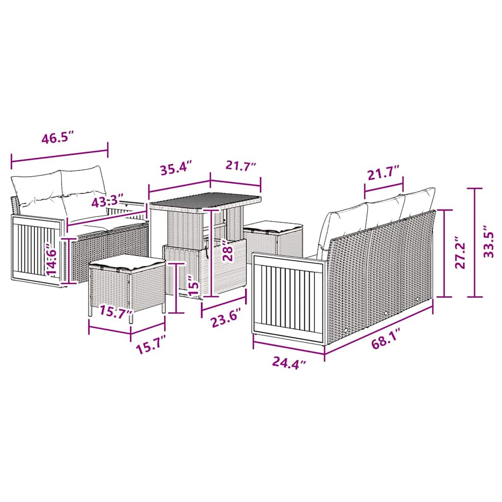 vidaXL Σετ 8 Τεμαχίων Σαπουνιού Κήπου με Μαξιλάρια Μαύρο Πολυ Ρατάν Ακακίας