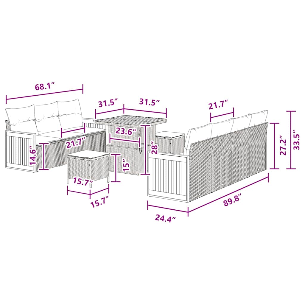vidaXL Σετ Καναπέδων Κήπου 10 Τεμαχίων με Μαξιλάρια Μαύρο Συνθετικό Ρατάν Ακακίας