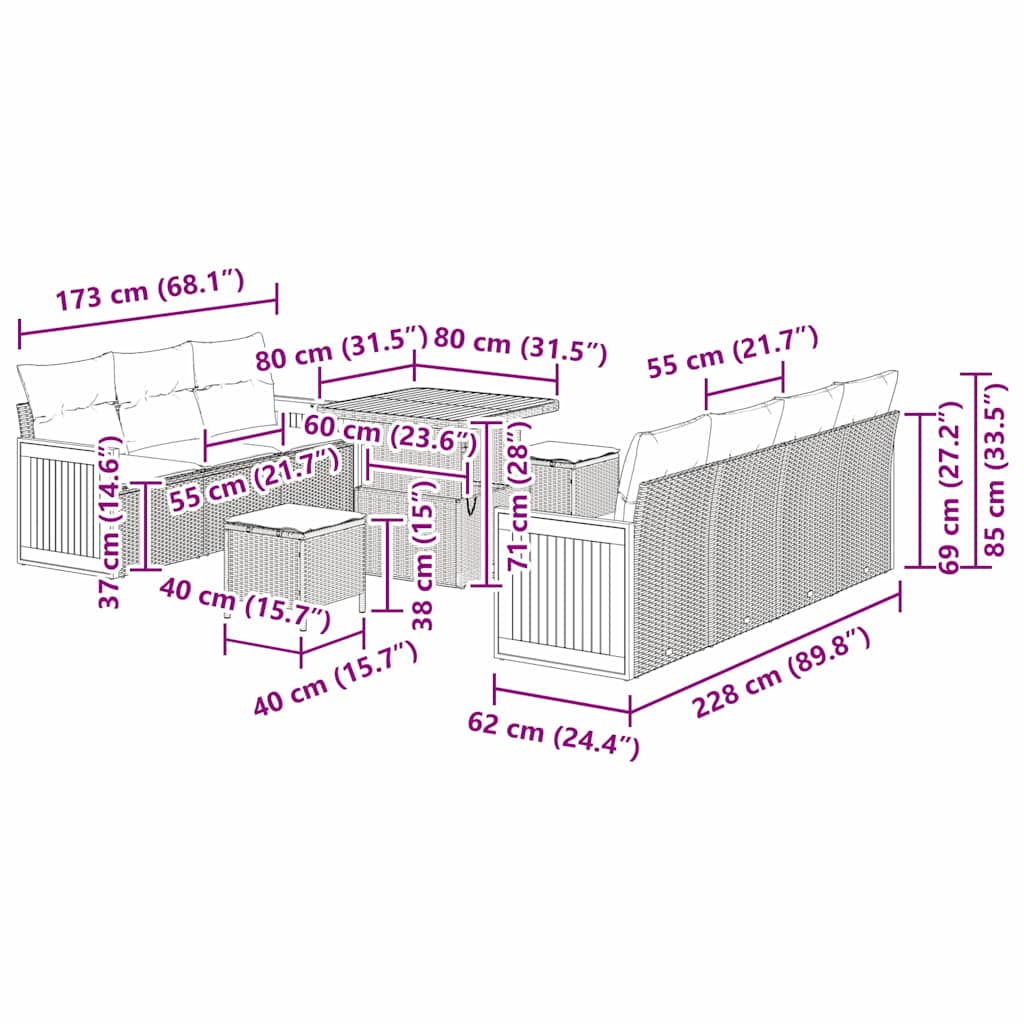 vidaXL Σετ Καναπέ Κήπου 10 pcs μπεζ και ανοιχτό γκρι 80 x 80 x 71 cm