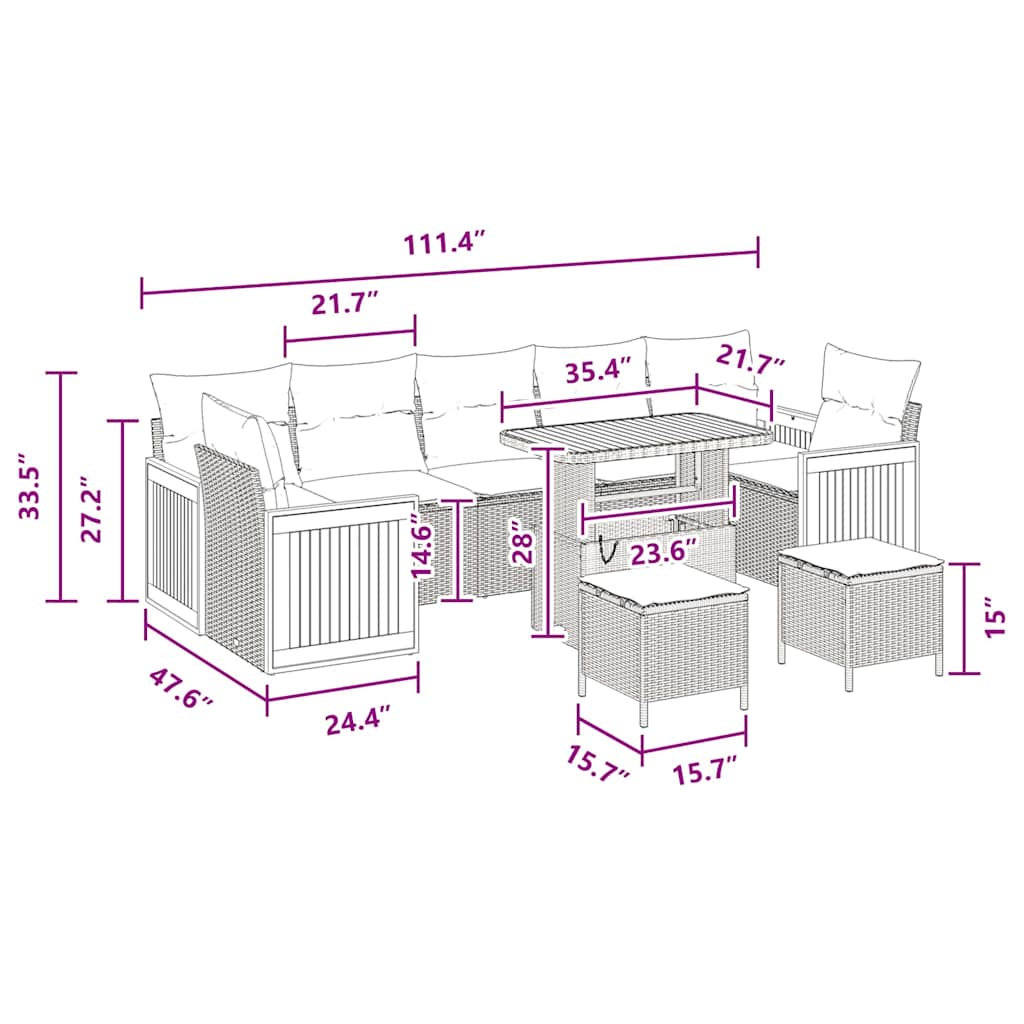 vidaXL Σετ Σαλονιού Κήπου 10 Τεμαχίων με Μαξιλάρια Μαύρο Πολυ Ρατάν Ακακία
