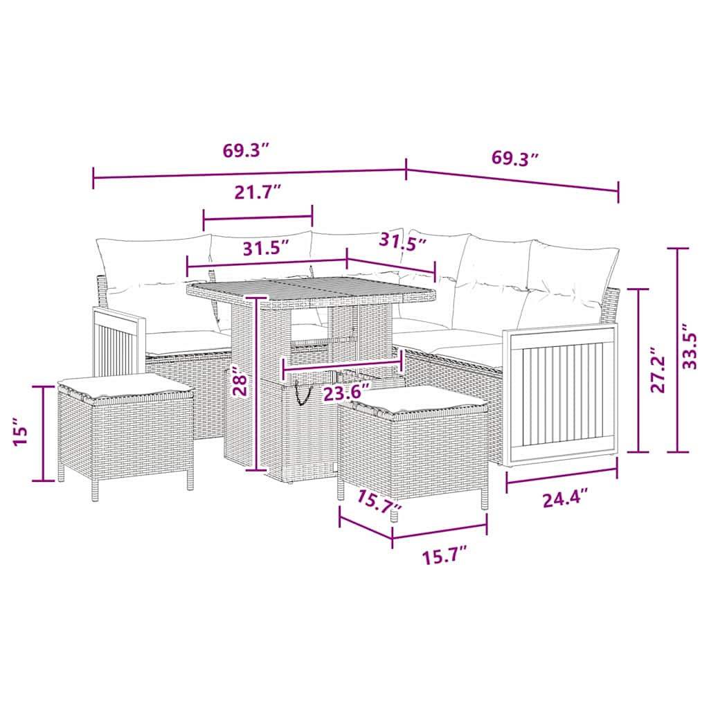 Σετ Καναπέ Κήπου 8 κομμάτια με Μαξιλάρια Μαύρο Πολυεστερική Ράτα Ακακία