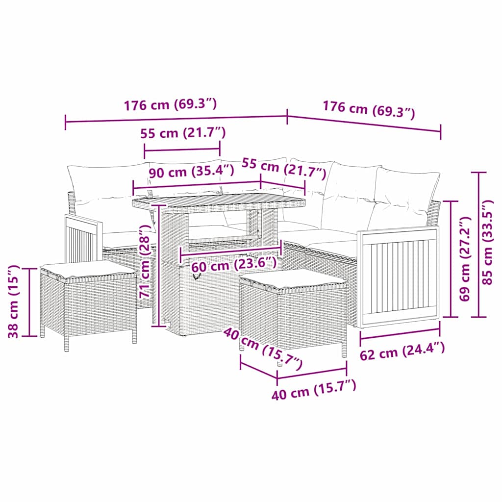Σετ Καναπέ Κήπου 8 τεμαχίων με Μαξιλάρια Μπεζ Πολυ Ρατάν Ακακία
