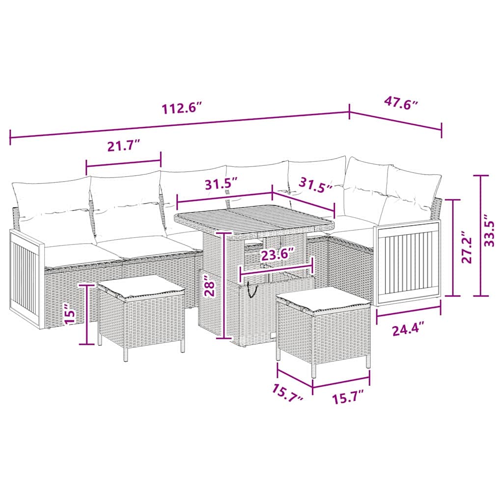 vidaXL Σετ 9 Τεμαχίων Καναπέ Κήπου με Μαξιλάρια Μαύρο Πολυ Ράτανα Ακακία