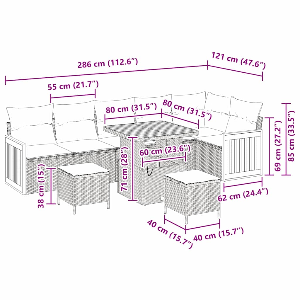 vidaXL Σετ Καναπέ Κήπου με μαξιλάρι 9 pcs Γκρι