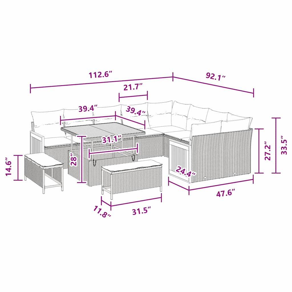 vidaXL 12 Τεμαχίων Καθέδρα Κήπου με Μαξιλάρια Μαύρο Πολυ Ράτταν Ακακία