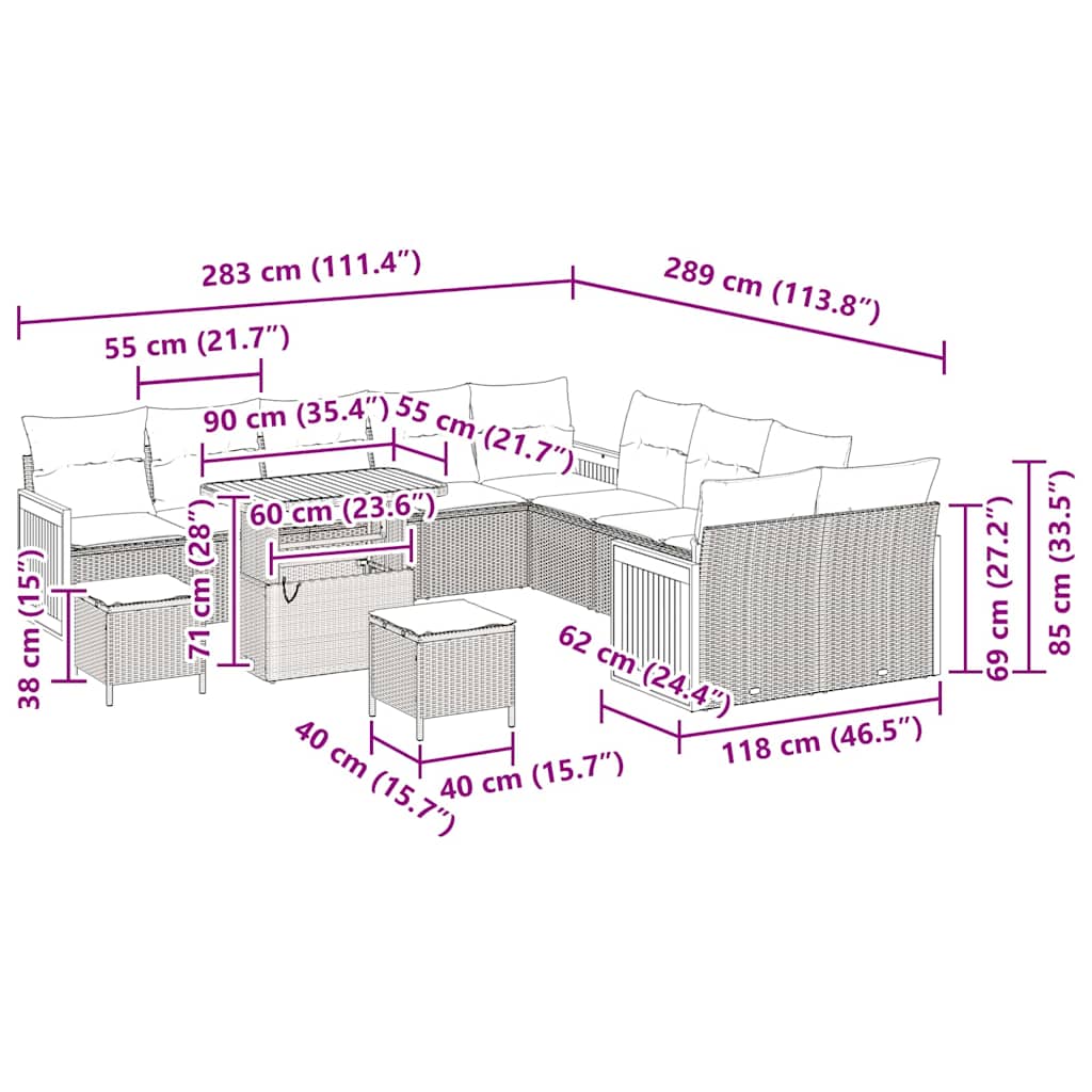 vidaXL Σετ Καναπέ Κήπου 13 Τεμαχίων με Μαξιλάρια Μπεζ Πολυ Ρατάν Ακακία