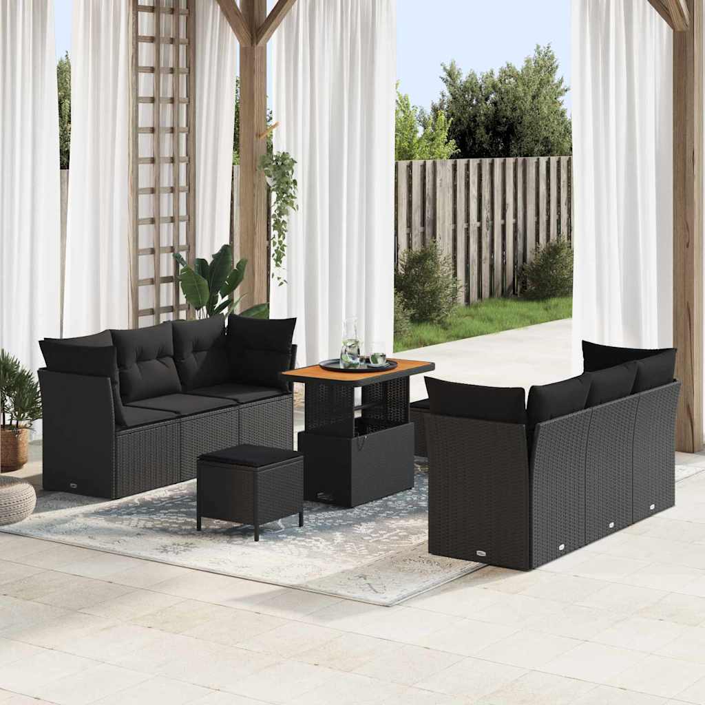 vidaXL Σετ Καναπέ Κήπου με μαξιλάρι 9 pcs Μαύρο 90 x 55 x 71 cm
